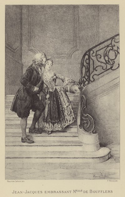 Jean-Jacques Rousseau beijando a Madame de Boufflers (gravura) de Maurice Leloir