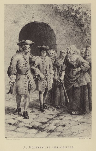 Jean-Jacques Rousseau com as mulheres idosas (gravura) de Maurice Leloir