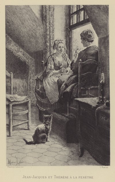 Jean-Jacques e Therese à janela (gravura) de Maurice Leloir