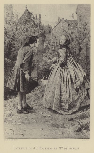 Encontro de Jean-Jacques Rousseau e Madame de Warens (gravura) de Maurice Leloir