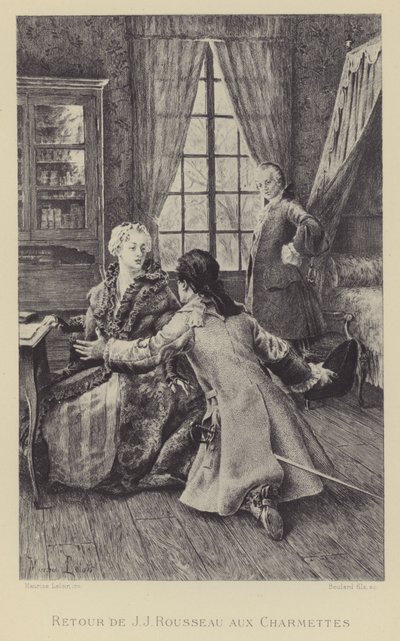 Regresso de Jean-Jacques Rousseau a Les Charmettes (gravura) de Maurice Leloir