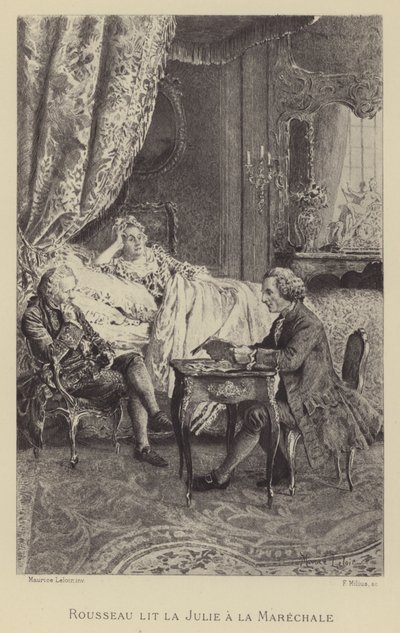 Rousseau lendo seu romance Julie to la Marechale (gravura) de Maurice Leloir
