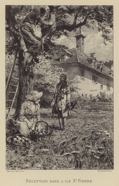 Recepção de Rousseau na Ile St Pierre (gravura) de Maurice Leloir