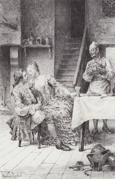 Cena de Manon Lescaut (gravura) de Maurice Leloir