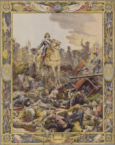 A Batalha de Rocroy, o duque DEnghien saudando o corpo de Le Comte De Fontaine de Maurice Leloir