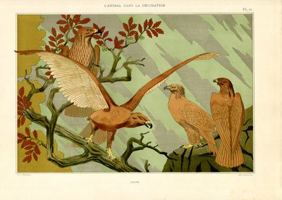 Águias em representação naturalista Arte Nova (litografia) de Maurice Pillard Verneuil