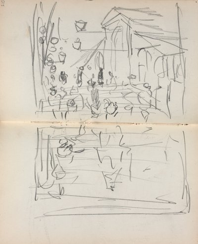 Sketchbook italiano: Ponte com figuras (páginas 209 e 210) de Maurice Prendergast