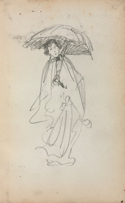 Caderno de esboços italiano: Mulher de pé com guarda-sol (página 259) de Maurice Prendergast