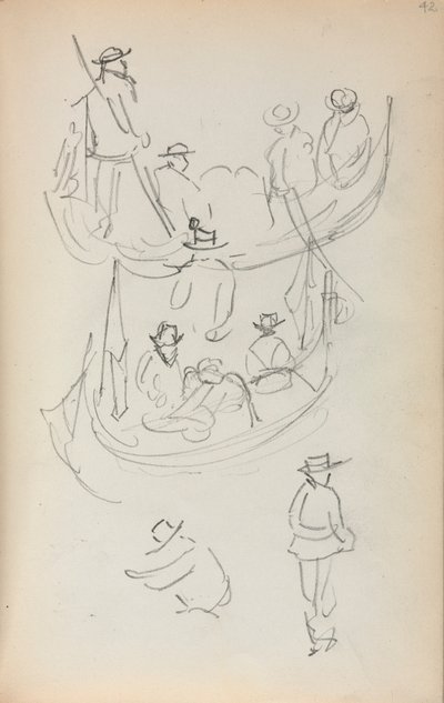 Caderno de desenho italiano: Duas gôndolas com figuras de Maurice Prendergast