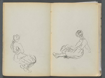 Sketchbook- The Granite Shore Hotel, Rockport, páginas 042 e 43: Duas figuras femininas sentadas de Maurice Prendergast