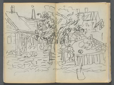 Sketchbook- The Granite Shore Hotel, Rockport, páginas 052 e 53: Casas e jardins de Maurice Prendergast