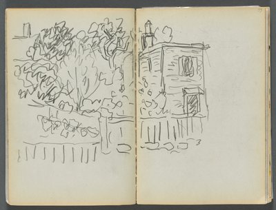 Sketchbook- The Granite Shore Hotel, Rockport, páginas 054 e 55: Casa e jardim vedado de Maurice Prendergast