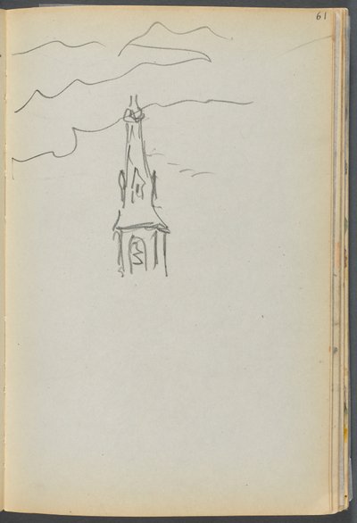 Sketchbook- The Granite Shore Hotel, Rockport, página 061: Pináculo da Igreja com o Céu de Maurice Prendergast