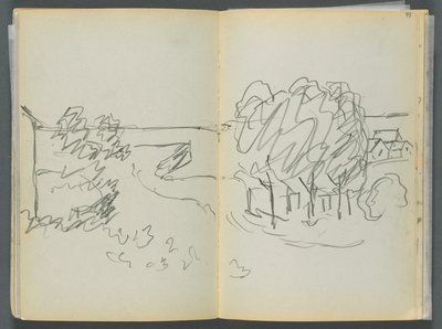Sketchbook- The Granite Shore Hotel, Rockport, páginas 072 e 73: Vista da cidade de Maurice Prendergast