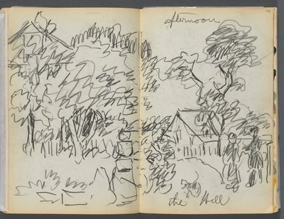 Sketchbook- The Granite Shore Hotel, Rockport, página 104-105: "Tarde, a colina" de Maurice Prendergast