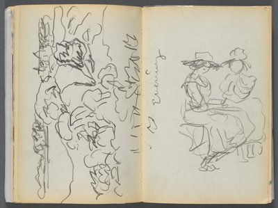 Sketchbook- The Granite Shore Hotel, Rockport, páginas 134 e 135: "Evening" (Noite) de Maurice Prendergast