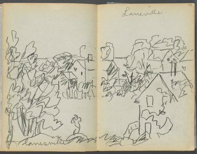 Sketchbook- The Granite Shore Hotel, Rockport, páginas 144 e 145: "Lanesville" de Maurice Prendergast