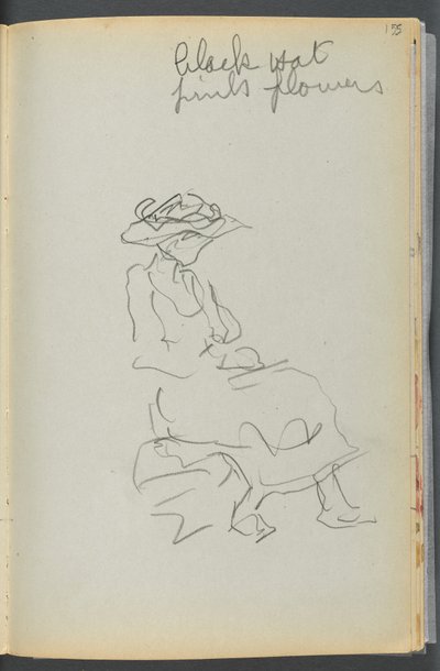 Sketchbook- The Granite Shore Hotel, Rockport, página 155: Mulher sentada com notas de Maurice Prendergast