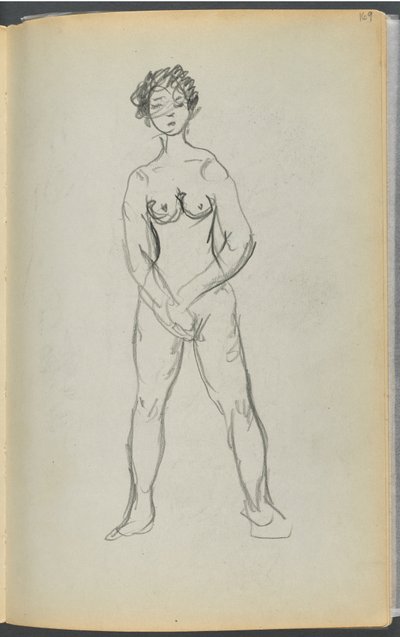 Sketchbook- The Granite Shore Hotel, Rockport, página 169: Nu feminino de Maurice Prendergast