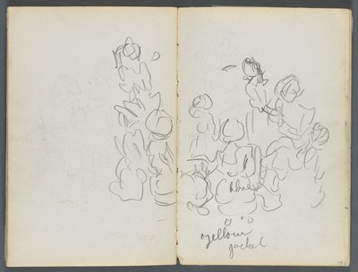 Sketchbook, The Dells, N° 127, página 074  75: Figuras com anotações a cores de Maurice Prendergast