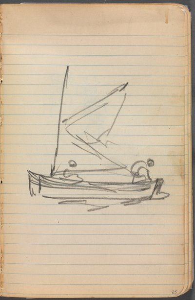 Sketchbook, página 085: Barco à vela com duas figuras de Maurice Prendergast