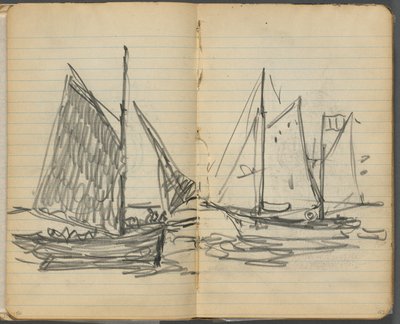 Sketchbook, páginas 156 e 157: Vista de barcos à vela de Maurice Prendergast
