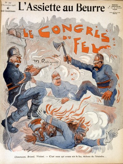 Os estadistas franceses Aristide Briand, Georges Clemenceau e Rene Viviani de Maurice Radiguet