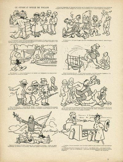 Ilustração de Maurice Radiguet (1866-1941) em Le Rire, 21/12/12 - Le syndicrouge de Toulon - Syndicalisme, Toulon de Maurice Radiguet