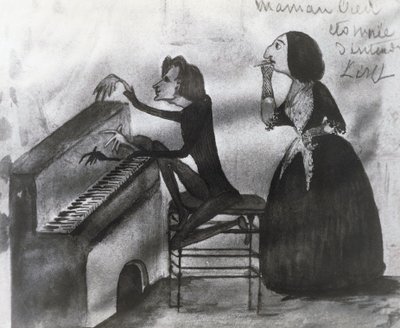 Caricatura de Franz Liszt (1811-1886) e George Sand (1804-1876) em Nohant em 1832, Desenho de Maurice Sand (1825-1889) de Maurice Sand