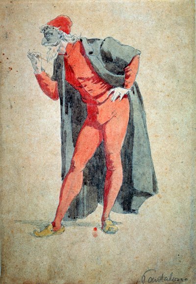 Figurino e personagem de teatro: Pantalone (Calças, médico) de "Máscaras e jesters" (comédia italiana ou Commedia dell