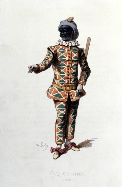 Arlequim em 1671. Maurice Sand "Máscaras e Jesters" Paris século 19. (Maurice Sand era o filho de George Sand). de Maurice Sand