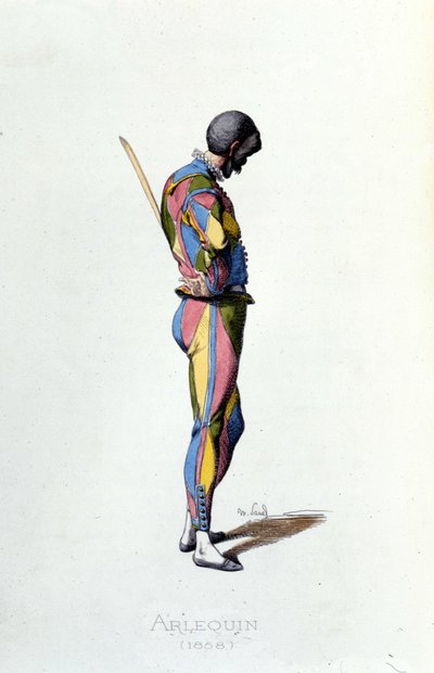 Arlequim em 1858. Maurice Sand "Máscaras e Jesters" Paris século 19. (Maurice Sand era o filho de George Sand) de Maurice Sand