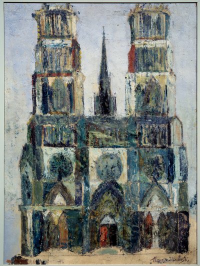 Grande catedral ou Catedral de Orleans, c.1913 (óleo sobre contraplacado de parquet) de Maurice Utrillo