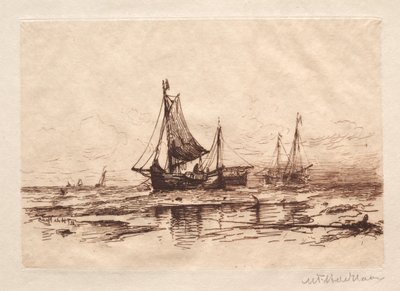 Barcos de pesca na praia em Scheveningen de Maurits Frederik Hendrik De Haas