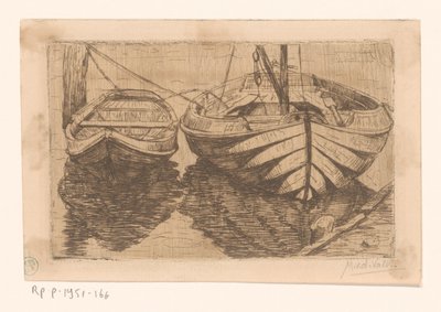 Barco a remo e veleiro de Maurits van der Valk (signed by artist)