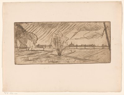 Paisagem com árvores e igreja de Maurits van der Valk