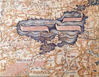Vista do Mar Negro Detalhe do mapa do mundo (mappamundi) do irmão Maurus (Mauro) camaldolese 1459 Biblioteca Marciana, Veneza de Mauro Fra
