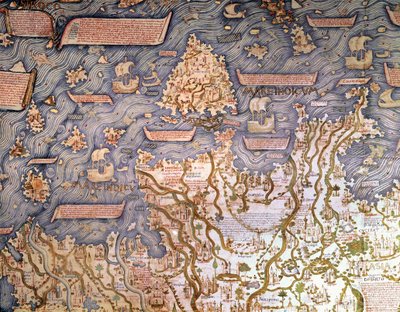 Vista do arquipélago do Bornéu Detalhe do mapa do mundo (mappamundi) do irmão Maurus (Mauro) camaldolese 1459 Biblioteca Marciana, Veneza de Mauro Fra