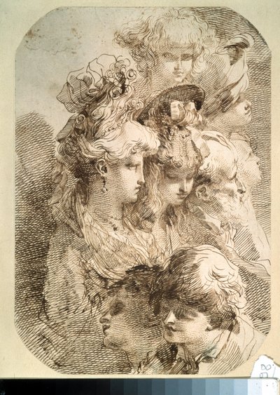Estudo de oito cabeças. (Estudos de oito cabeças). Desenho de Mauro Gandolfi (1764-1834). arte italiana. Lápis e nanquim marrom sobre papel. Museu Pushkin, Moscou de Mauro Gandolfi
