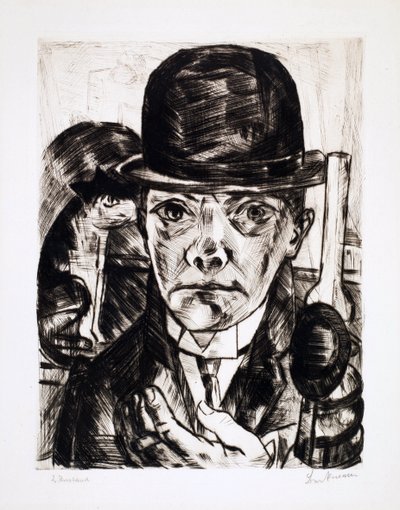 Auto-retrato com um chapéu de coco. Gravura de Max Bechmann (1884-1950) de Max Beckmann