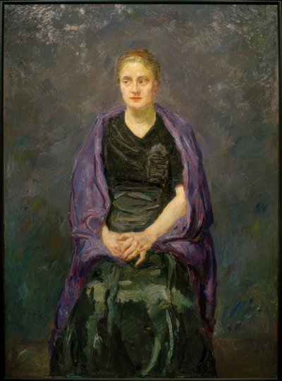 Retrato de Minna Beckmann-Tube com lenço púrpura de Max Beckmann