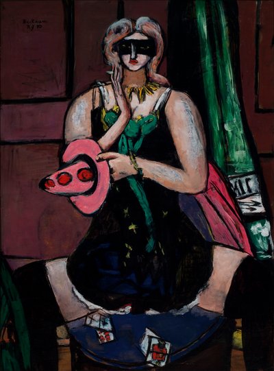 Máscara de Carnaval, Verde, Violeta e Rosa (Columbine) de Max Beckmann
