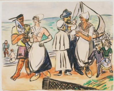 Os pescadores holandeses na praia de Max Beckmann
