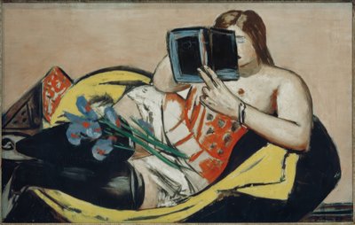 Mulher Reclinada com Livro e Íris de Max Beckmann