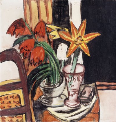 Tulipas vermelhas e lírios de fogo; Tulipas vermelhas e lírios de fogo de Max Beckmann