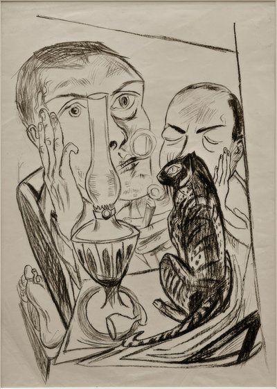 Auto-retrato com Gato e Lâmpada de Max Beckmann
