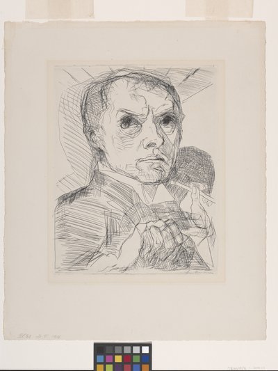 Auto-retrato com Stylus (Selbstbildnis Mit Griffel) (ponto seco em papel não branco) de Max Beckmann