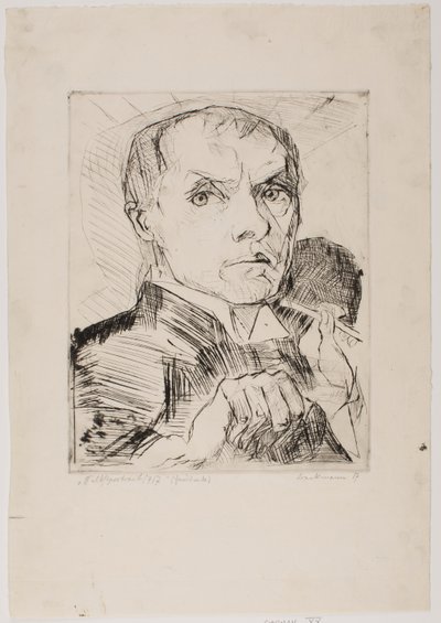 Autorretrato com estilete, prancha 19 de «Rostos» de Max Beckmann