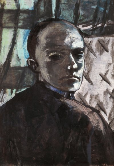 Auto-retrato com cortina verde de Max Beckmann