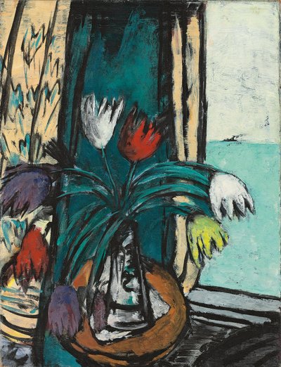 Natureza Morta com Túlipas e Vista para o Mar de Max Beckmann